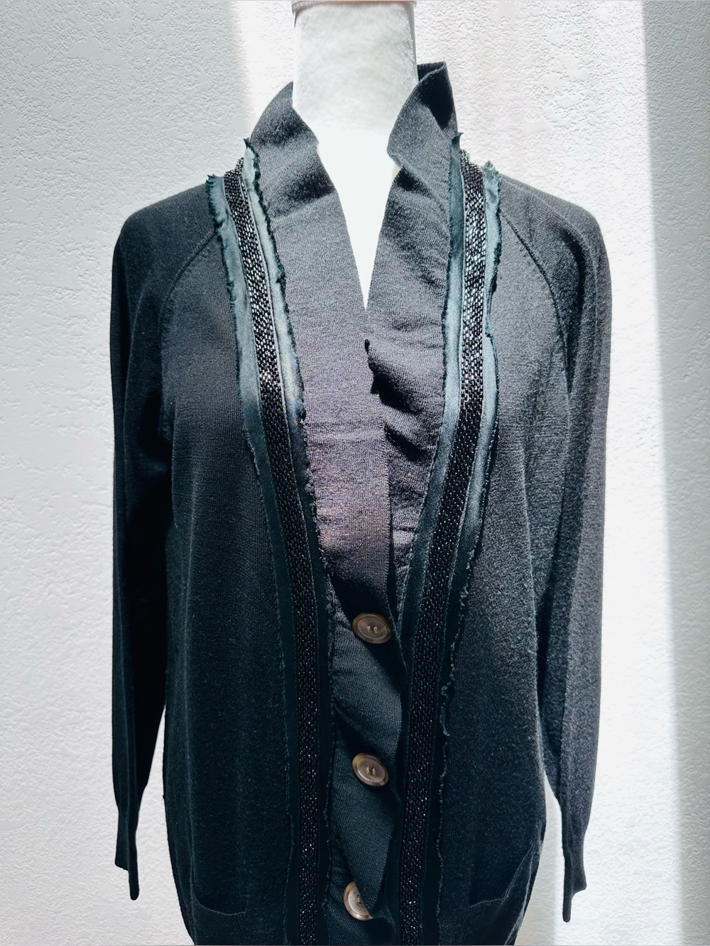 3.1 Phillip Lim Black Women's Cardigan with Textured Trim